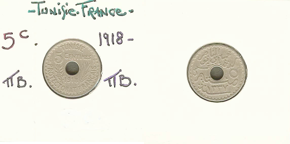 TUNISIA - French protectorat (1881-1956) 5 centimes 1918 VF+